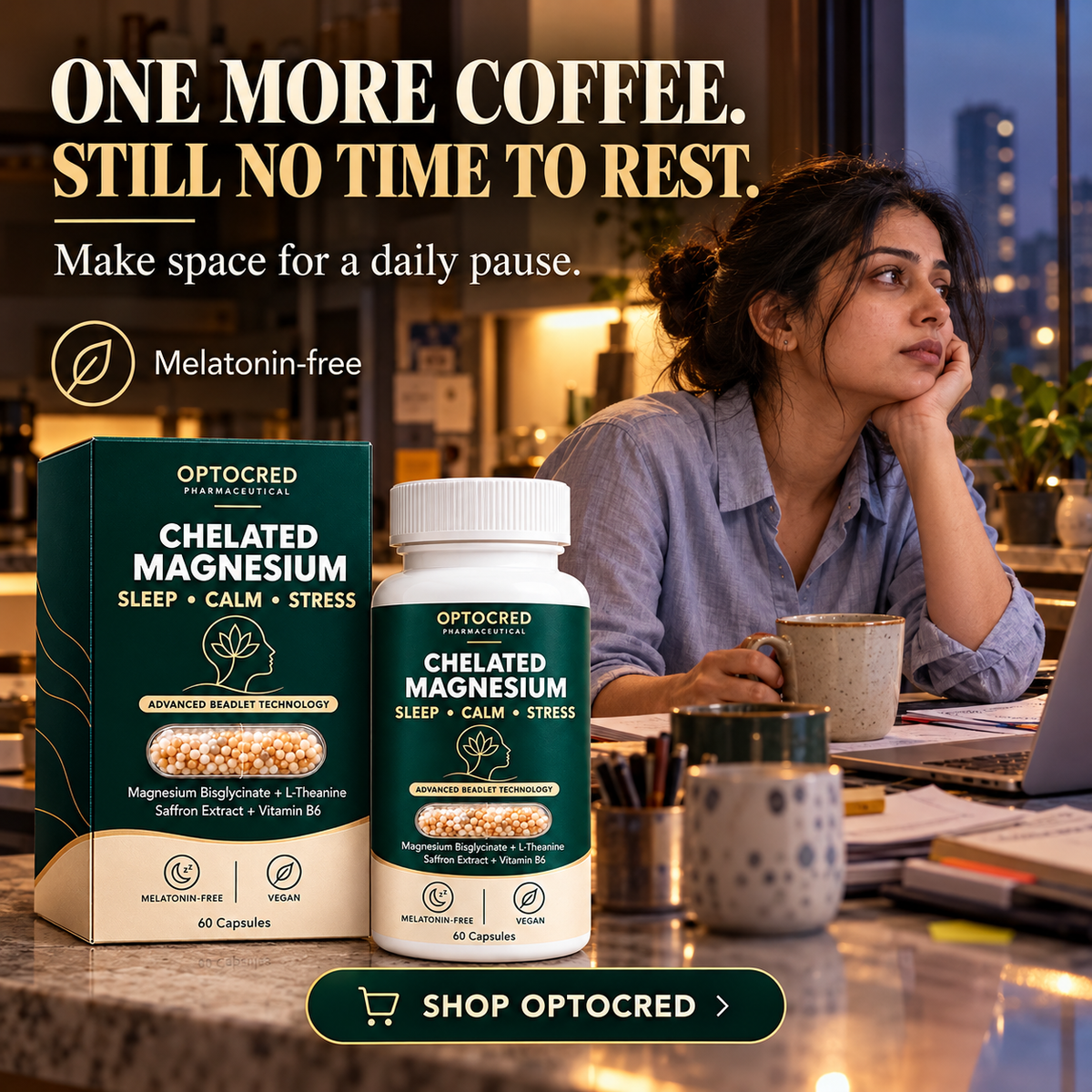 Chelated Magnesium Glycinate Complex with Saffron &amp; L-Theanine | 60 Vegan Capsules