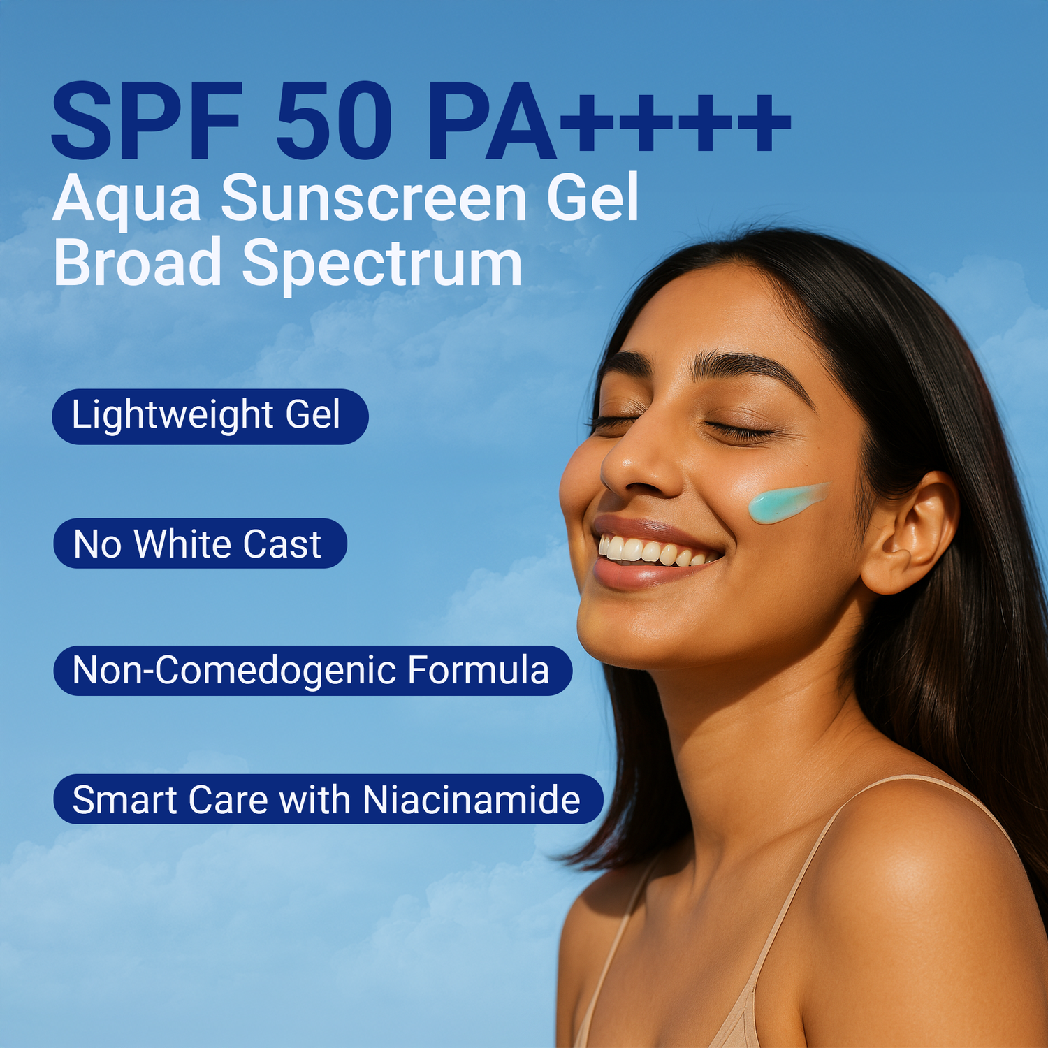 Aqua Sunscreen Gel - Niacinamide Loaded - Broad Spectrum - Aloe Vera Extract - Featherlight Feel - 100 ML