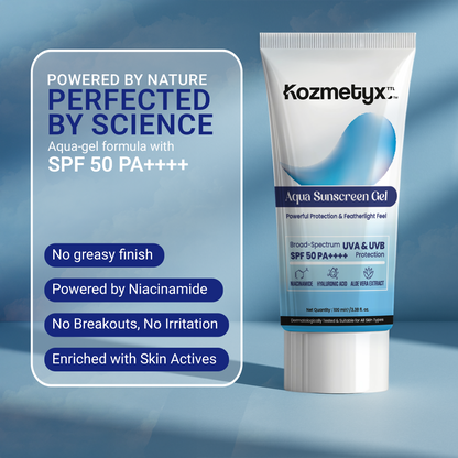 Aqua Sunscreen Gel - Niacinamide Loaded - Broad Spectrum - Aloe Vera Extract - Featherlight Feel - 100 ML