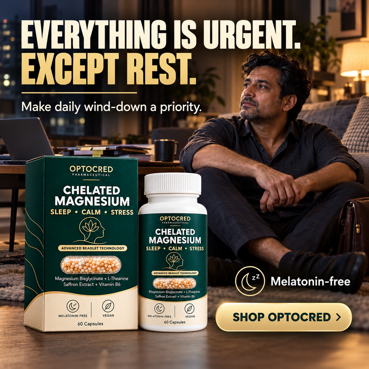 Chelated Magnesium Glycinate Complex with Saffron &amp; L-Theanine | 60 Vegan Capsules