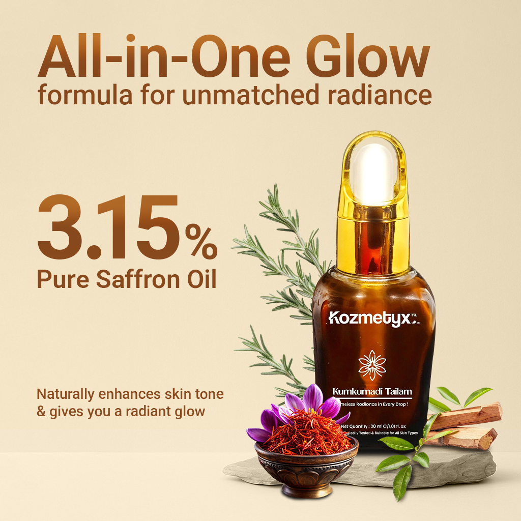 Kumkumadi Tailam - Ayurvedic Glow Oil - 3.15% Saffron Elixir - Anti Aging - Radiance Drops - 30 ML