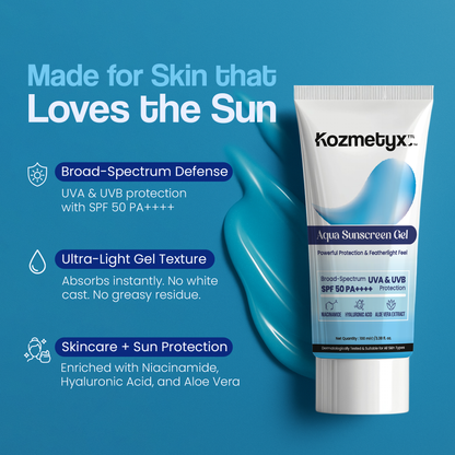 Aqua Sunscreen Gel - Niacinamide Loaded - Broad Spectrum - Aloe Vera Extract - Featherlight Feel - 100 ML