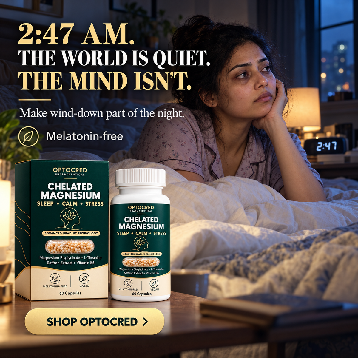 Chelated Magnesium Glycinate Complex with Saffron &amp; L-Theanine | 60 Vegan Capsules