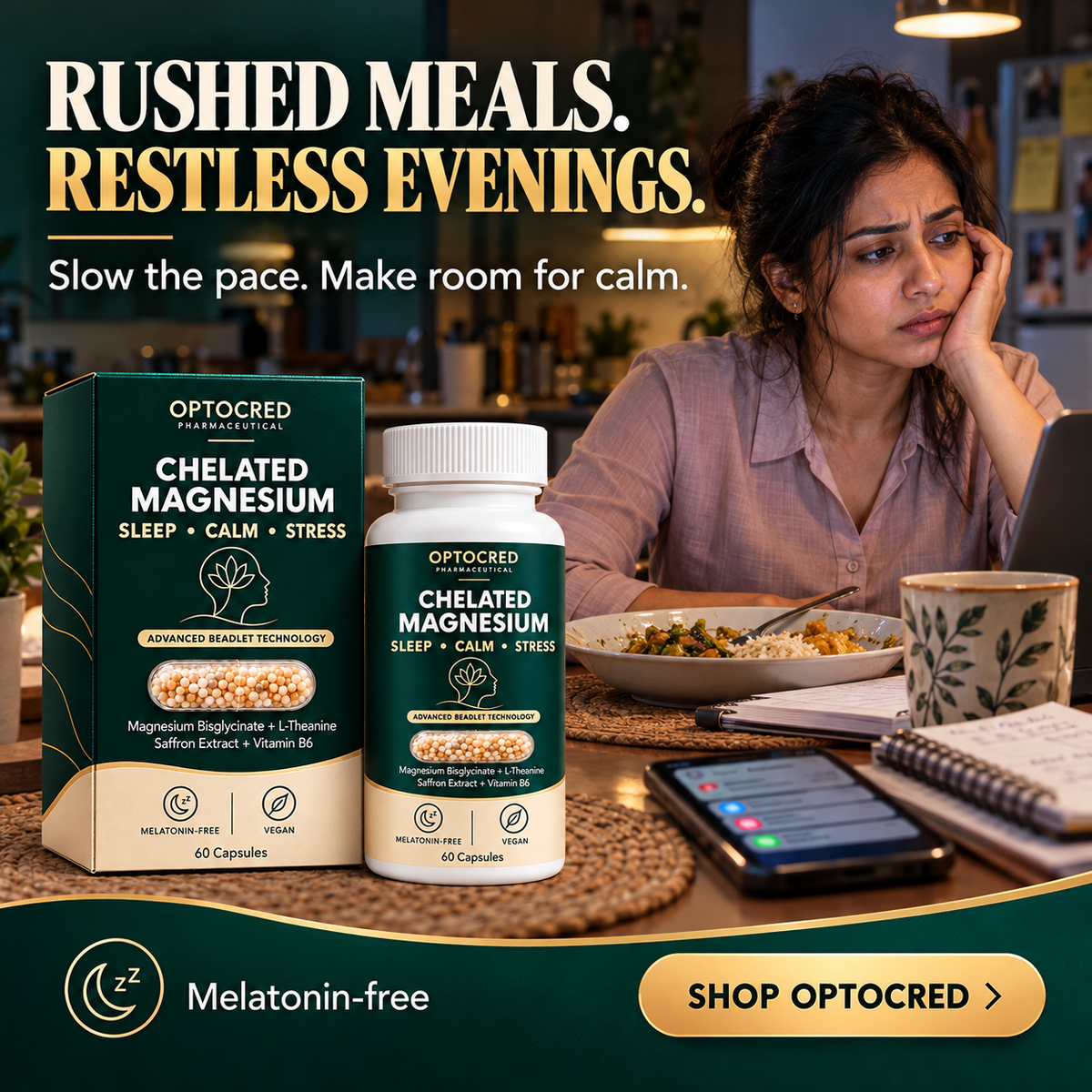 Chelated Magnesium Glycinate Complex with Saffron &amp; L-Theanine | 60 Vegan Capsules