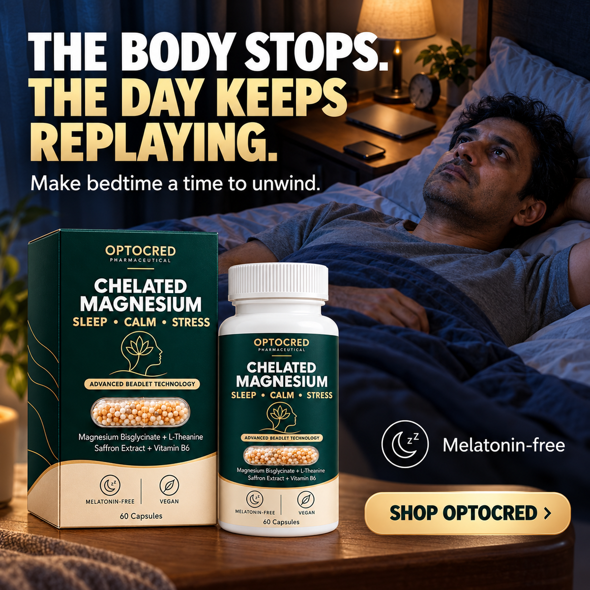 Chelated Magnesium Glycinate Complex with Saffron &amp; L-Theanine | 60 Vegan Capsules