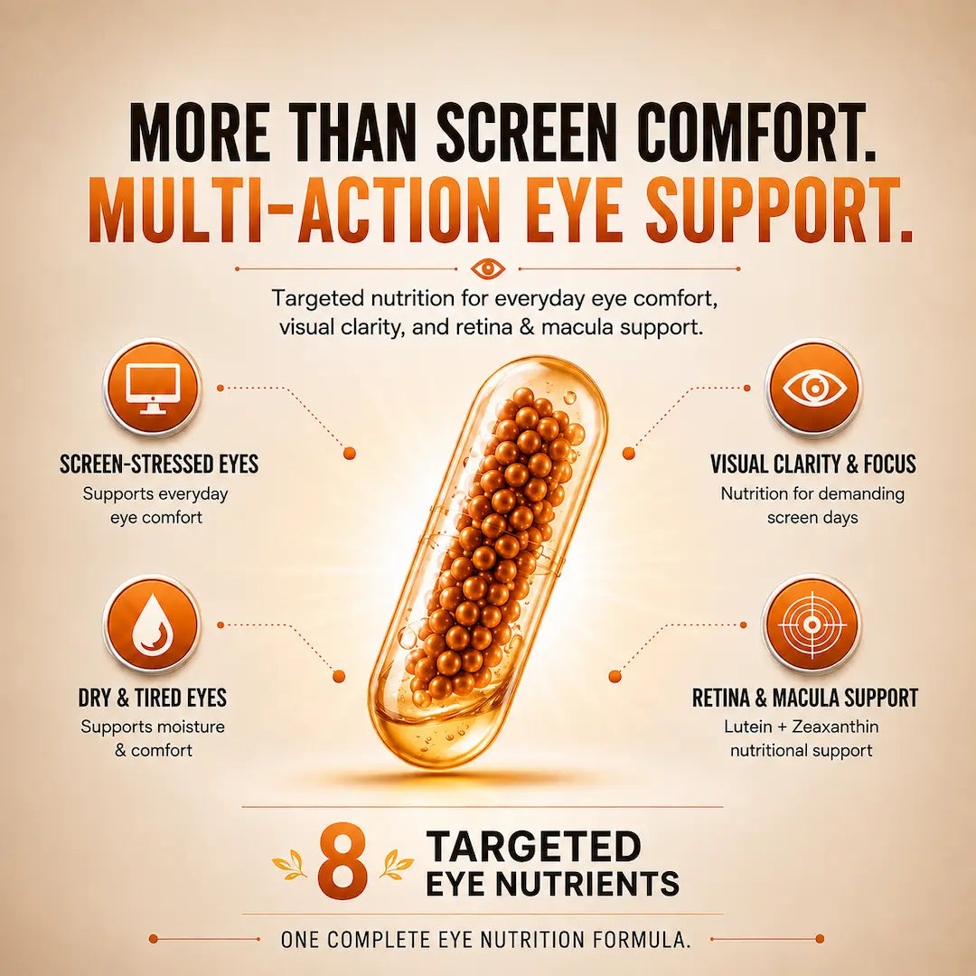 Fithance Daily Eye Health Capsules – Dryness, Redness, Screen Strain, Blurry vision, Tiredness, Retinal Support | 60 Capsules | Vegan | Advanced Liqui-Pellet Capsules